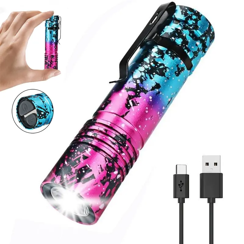 1PC Rechargeable Small LED Flashlight 800 Lumens 5 Modes Mini Tactical EDC Flash Light, Waterproof Pocket Flashlight for Kids Camping Outdoor (Pink)