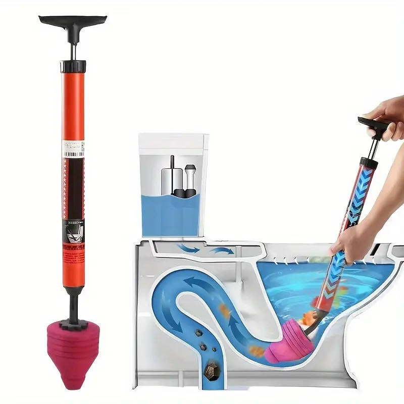 Heavy Duty Ergonomic Air Pressure Toilet Plunger - Pump Action, Safe Handle, Eco-Friendly Bathroom Necessities for Shower Drain Clearing, Bathroom Clog Removal, Unclog Any Drain (Suitable for All Ages, No Chemicals Needed)