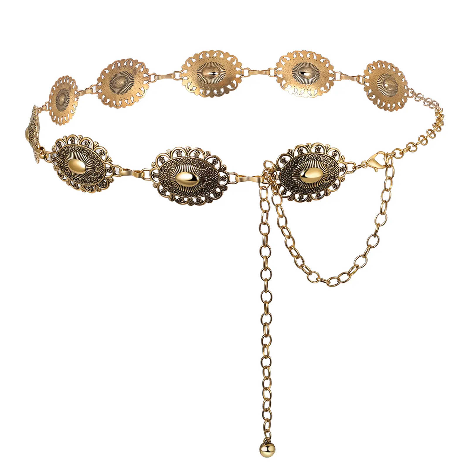 OIDEA Women's Western Boho Alloy Metal Openwork Oval Link Waist Bead Chain Belts - Adjustable Length, Lightweight Ethnic Accessory with Extender for Dresses, Jeans summerwins