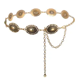 OIDEA Women's Western Boho Alloy Metal Openwork Oval Link Waist Bead Chain - Adjustable Length, Lightweight Ethnic Accessory with Extender for Dresses, Jeans