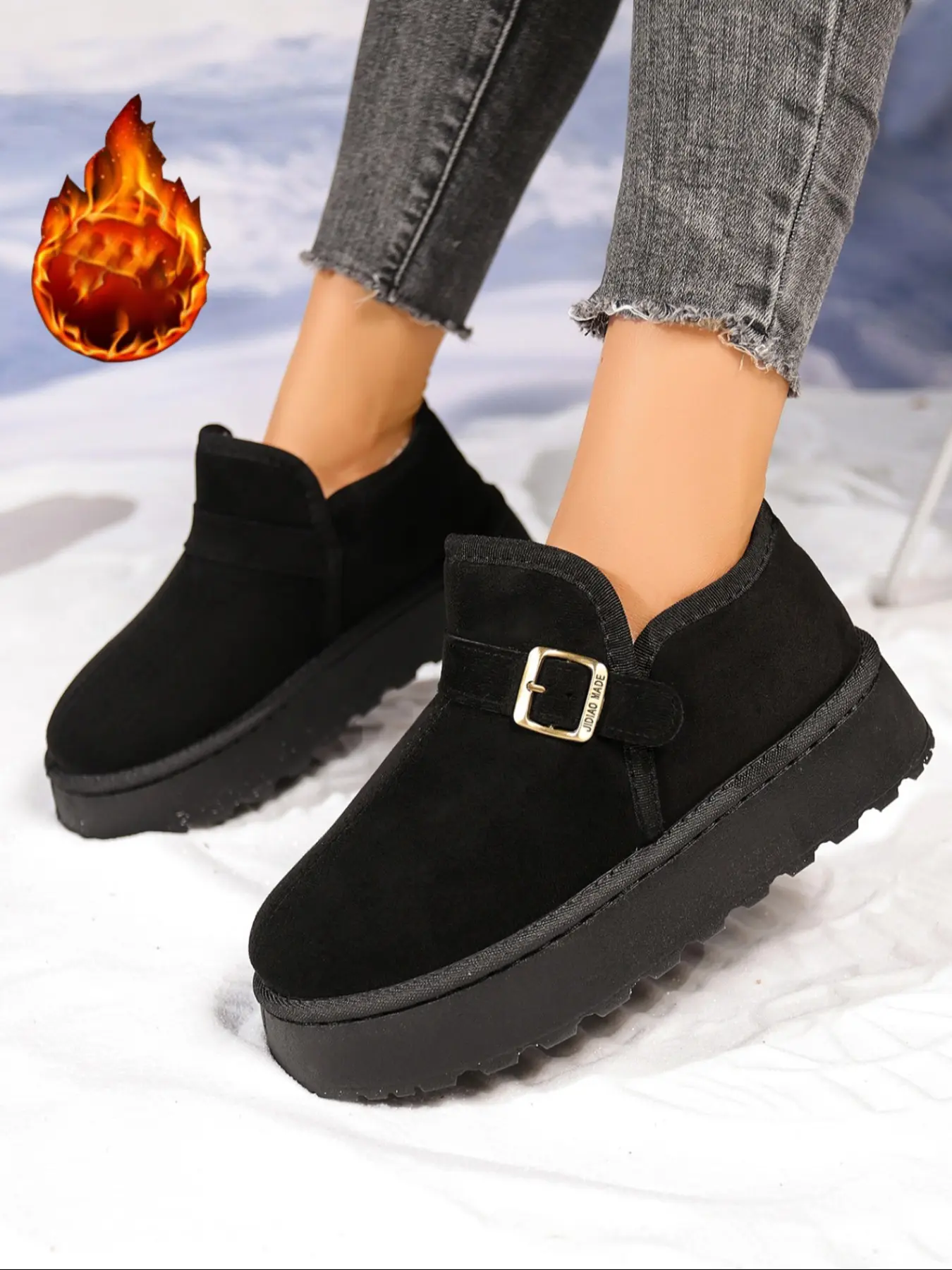 Women's Buckle Decor Snow Boots, Simple Solid Color Thick Sole, Fall Winter Warm Comfortable Ankle Boots, Casual Warm Boots, Christmas/new Year Wear