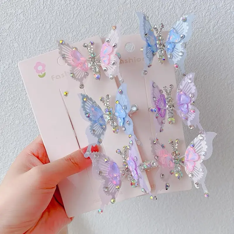 Luxury Rhinestone Butterfly Hair Clip for Little Girls, Vintage 3D Tulle Bow Hair Barrette, Sparkling Crystal Decor Hair Pin, Elegant Kids Princess Hair Accessories for Daily & Party