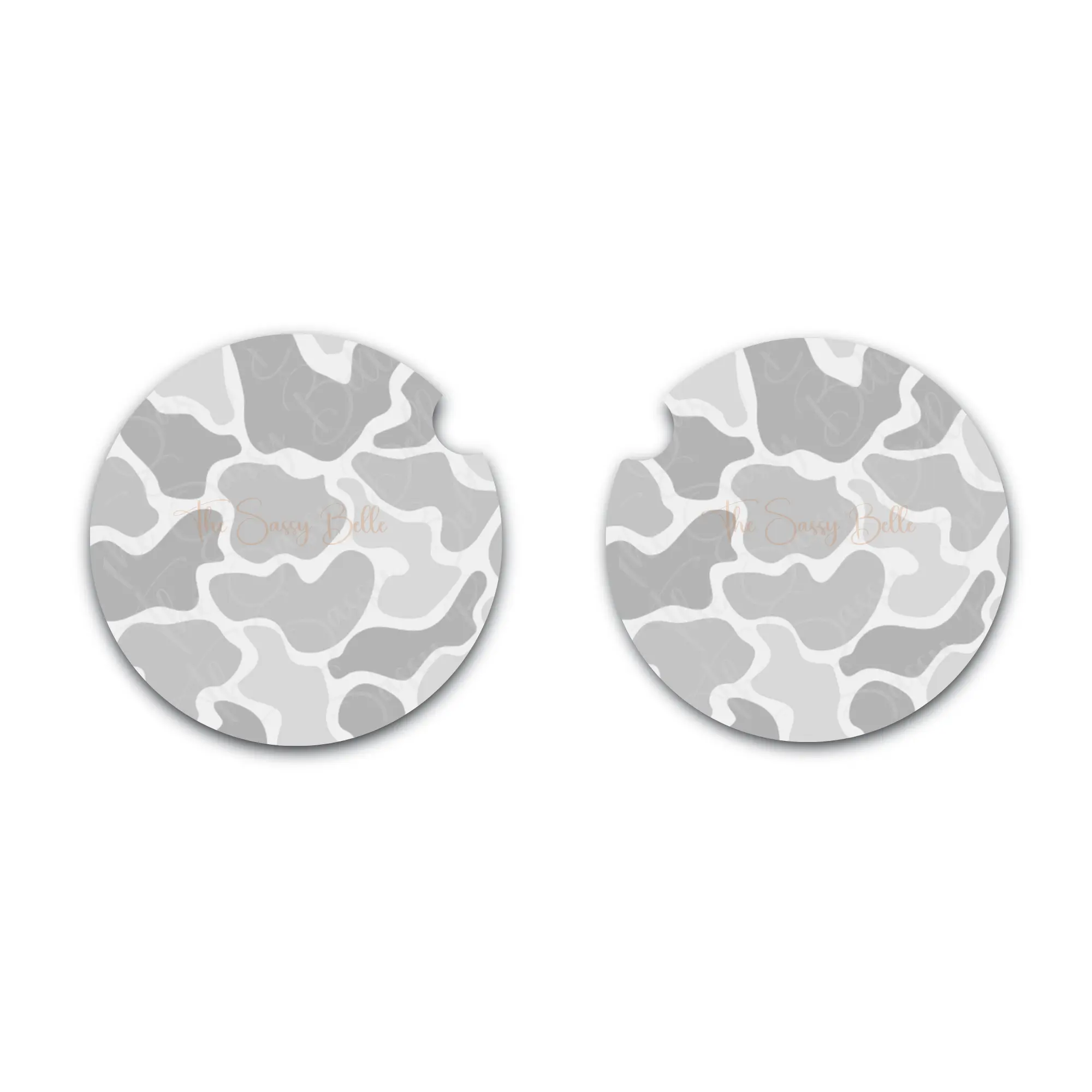 Gray Duck Camo Car Coasters Set of 2, Neoprene Cup Holder Coasters, Camouflage Car & Truck Accessories, Vehicle Interior Decor