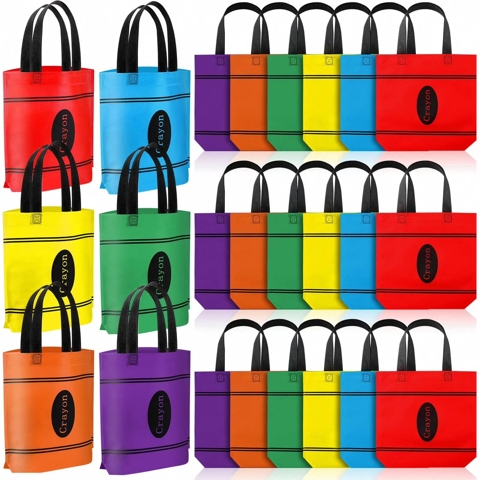 12/24/36 Pcs Back to School Gift Bags Crayon Tote Bags with Tissue Handle Pencil Tote Bags  for Student Teacher Staff Treat Classroom Decor for Classroom Office Supplies,Birthday Welcome First Day of School Gift