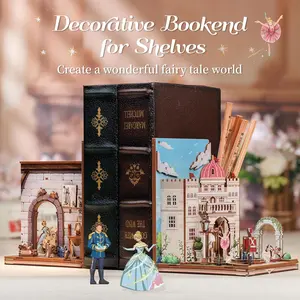 CUTEBEE DIY 3D Book Nook Kit Fairy Town – Miniature Wooden Fairy Tale House Dollhouse, Handmade Bookends and Tiny House Shelf Decor | Holiday, Christmas and Black Friday Gift