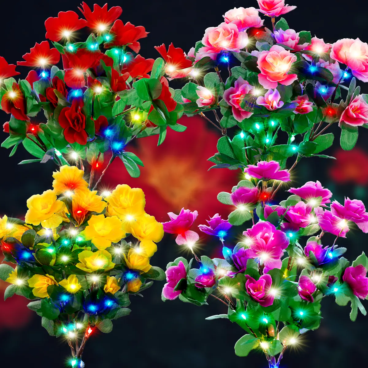EVEDIOR 4-Piece Mixed-Color Outdoor Waterproof Solar Azalea Flower Lights for Garden & Lawn Decorations Perfect Mother's Day Gift