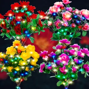 EVEDIOR 4-Piece Mixed-Color Outdoor Waterproof Solar Azalea Flower Lights for Garden & Lawn Decorations Perfect Mother's Day Gift