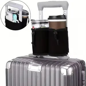 2pcs [Adjustable Height Durable] Heavy-Duty Adjustable Height Travel Luggage Cup Holder & Hands-Free Trolley Case Suitable for Suitcases, Durable Canvas Open-Top Holder for, Tea, Milkshakes, Commuting, Gym, Outdoor - for Trolley Case Attachment