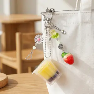 Pudding Keychain, Egg Milk Pudding Pendant, Y2K Heisei Retro Aesthetic Bead Accessories, Vintage Style Jewelry, Gifts For Women, Accessories For Women