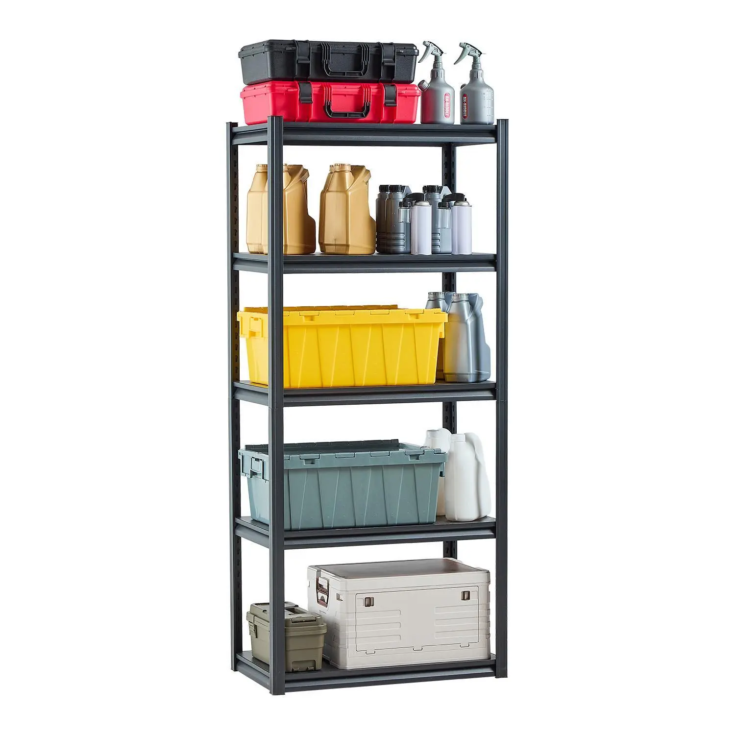 【Summerfinds】VEVOR 5-Tier Adjustable Carbon Steel Storage Racks, 2000 lbs Capacity, 18" D x 32" W x 72" H Black Corrosion Resistant Powder-Coated Floor-Standing Organiser, Ideal for Garage Organization, Kitchen, Five Tiers