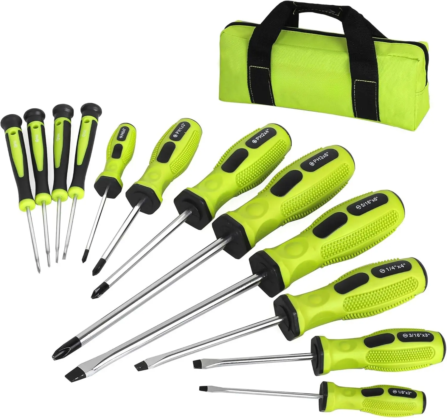 12-  Screwdrivers Set with Slotted Phillips Screwdrivers and Precision Screwdrivers, Repair Tool Kit with Storage Bag, Green