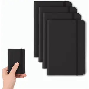 4 Pack Pocket Notebook Small Notebook, 3" x 4.4" Journal Notebook Hardcover with Thick Lined Paper, 200 Pages Leather Cover Mini Journal Notepad (Black)