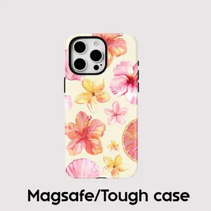 [Magsafe , Tough Case] Tropical Floral Phone Case – Hibiscus Summer iPhone Case, Citrus Aesthetic MagSafe Tough CoverPhone Case for iPhone 17 16E 16 15 14 13 12 11