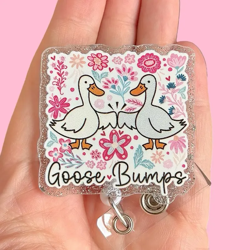 Glitter My Badge Silly Goose bumps badge reel for nurse and hospital workers. Serious Goose Badge clip Badge pull - Retractable swivel clip with a 360 rotation. Great gift for coworkers.