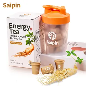 SAIPIN Energy Tea No Sugar Non-GMO Immune Booster Ginseng Tea 20 Pods + FREE Shaker 0.42 oz Each Organic Herbal Beverage for Exercise Vegan Fitness Drink