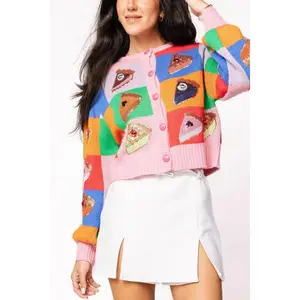 Queen of Sparkles Rainbow Colorblock Piece of Pie Button Up Sweater