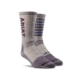 AR2908 Ariat Women's Midweight Merino Wool Blend Steel Toe Work Sock 2 Pair Pack - Berry/Blue