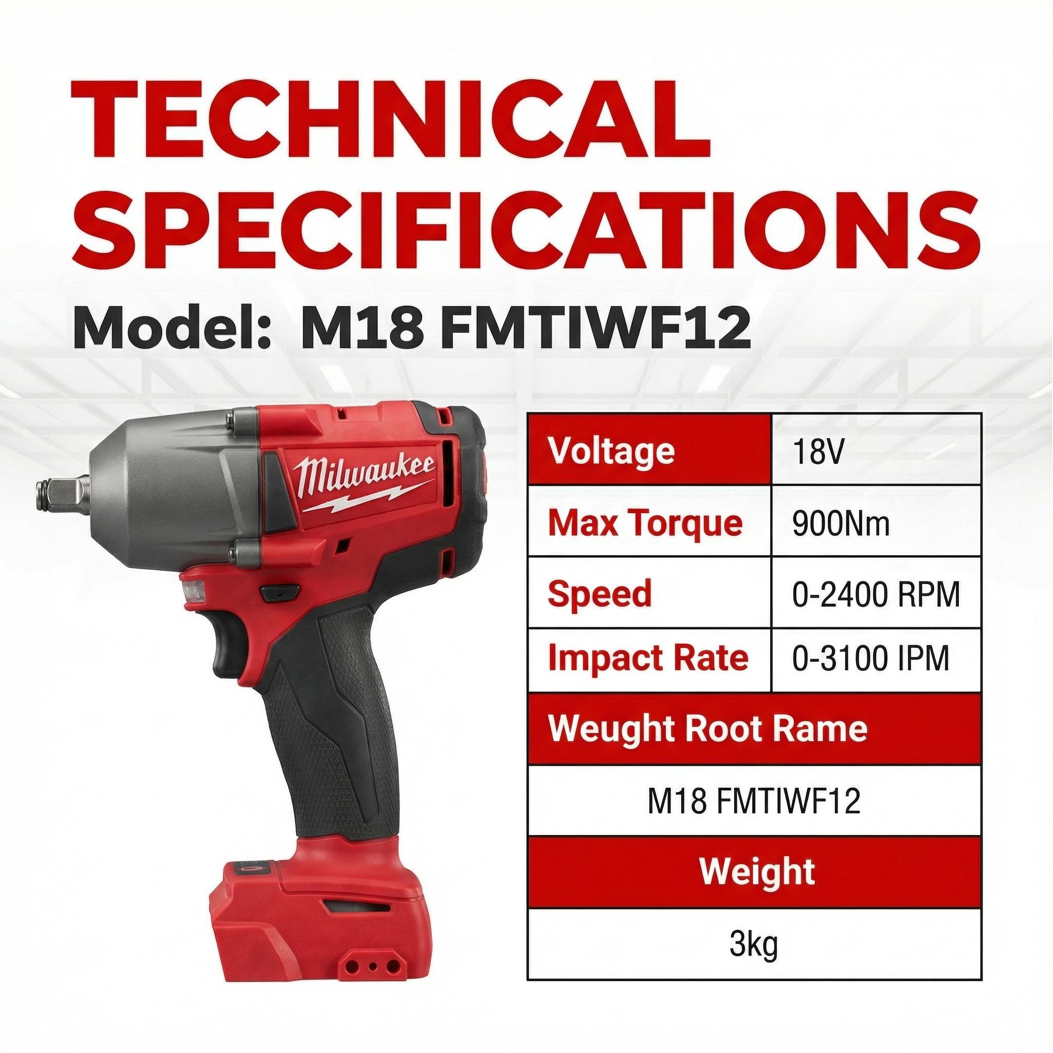 Milwaukee M18 FMTIWF12 18V Impact Wrench With Battery And  For Automotive Repair 900Nm  Cordless High-Torque power brushless impact wrench powertools wood plastic durable tool rapid charger woodworking
