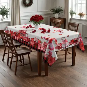 Happy Valentine's Day Tablecloth, Rectangle Tablecloth, Rose Heart Design, Indoor and Outdoor Use, Picnic Table Cover, Kitchen Dining Room Decor, Holiday Party Wedding Dinner