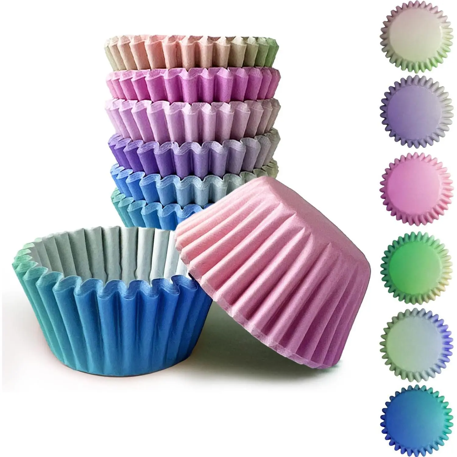 300 count Standard Gradient Cupcake Liners Cupcake Cups 6 Designs Blue  Gradient Cupcake Papers Baking Cups Cupcake Wrappers (Medium Size)