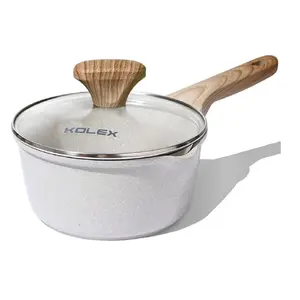 KOLEX Nonstick Granite Saucepan With Lid, All Stove Top, Milk Pan with Pour Spouts, PFOA Free, Induction Compatible