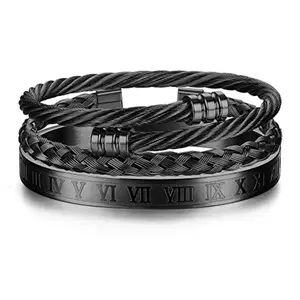 MILACOLATO Men's Stainless Steel Roman Numeral Bangle Bracelet  Adjustable Cuff Twisted Cable Design Luxury Jewelry Gift in Silver, or Black