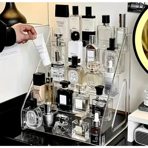 Transparent multi-layer perfume storage box, transparent layered storage rack for cosmetics and skin care products, compact countertop display rack, suitable for use on dressing tables, perfume storage rack, fashionable design, durable structure