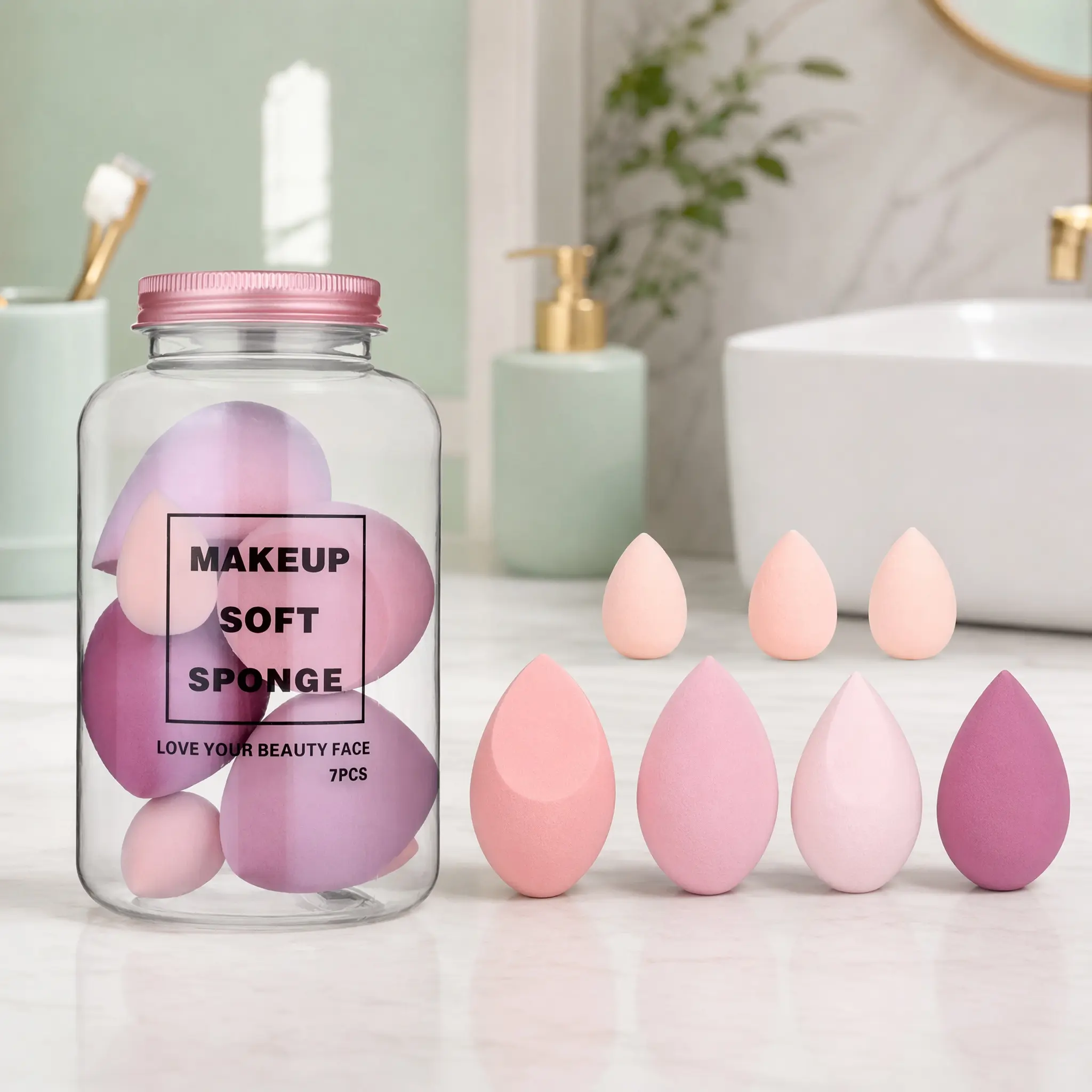 Multi-use Beauty Makeup Sponge Set, 7 Counts/set Soft Makeup Sponges, Portable Makeup Accessories for Women & Girls Gift, Makeup Tools - MM2