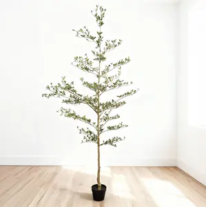 7FT Tall Artificial Black Olive Tree - Realistic Fabric Potted Plant with Detachable Base, Contemporary Indoor Home Living Room Corner Christmas Decor, Easy Maintenance, Compressible Fake Tree