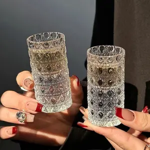 New Luxury Small Wine Glass, Thickened Engraved Glass Wine Cup, Home Use Mini Shot Glass, Gemstone Pattern, 6 Pieces Set, Drinkware