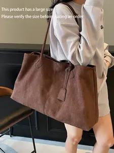 Women's Solid Color Shoulder Bag, Fashionable Temperament Large Capacity Tote Bag, Simple Retro Style Shoulder Bag for Work, School, Daily Commuting