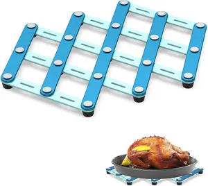 2 count Stainless Steel Trivets for Hot Dishes, Two-Tone Blue Trivet Set, Large Hot Pads for Countertops&Table, Stretchable Design,Multi-Use, Heat Resistant Mat, Kitchen Pad for Pan, Pot, Plate,Teapot