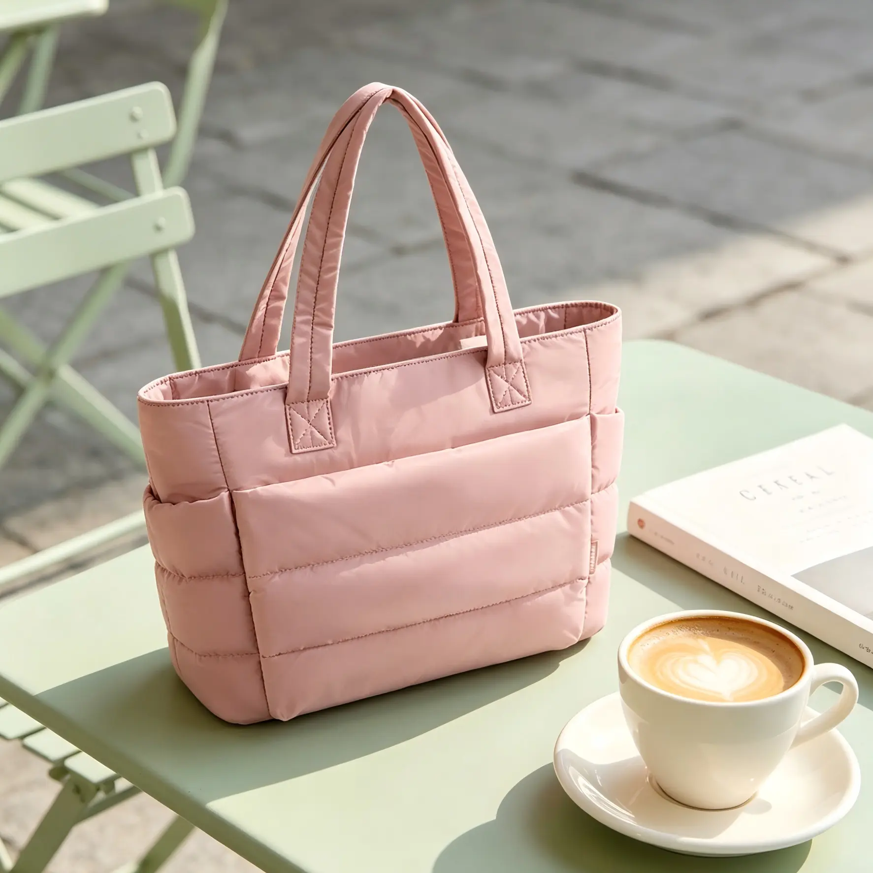 Cute Quilted Puffer Bag for Women, Trendy Aesthetic Tote Bag, Soft Lightweight Shoulder Bag