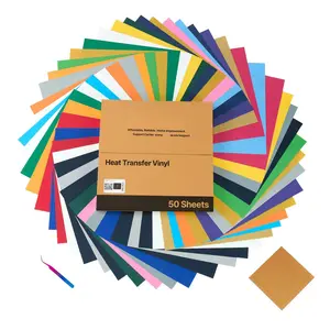 Heat Transfer Vinyl HTV Iron-On Vinyl Bundle 50 Pack 12 X 12 Inch Sheets Multicolor Assortment For Shirts And DIY Projects Easy Weeding Durable Heat Resistant Finish Compatible With Cricut Silhouette Makers And Cutting Machines