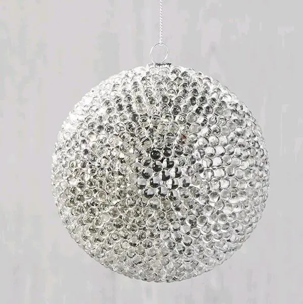 Shimmering Lightweight Round Silver Beaded Decorative Sphere 4" - Metallic Silver Modern Glam Holiday Ornament with Reflective half Beads & Glittering Texture is a Eye Catching Decoration
