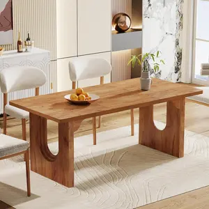 Tribesigns Modern Dining Table for 6 to 8 People, 71" Large Kitchen Dining Table with Wood Pedestal Base, Rectangular Long Dinner Table for Kitchen, Dining Room, Living Room, Rustic Brown Chair Furniture
