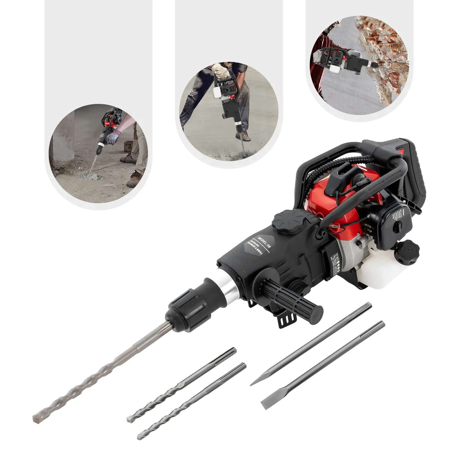 1000W Demolition Jack Hammer Tool Kit, 30J Impact Energy, Hex Shank Drill, Chisels, Aluminum Parts, Auxiliary Grip for Rock Breaking, Concrete Demolition,summerwins