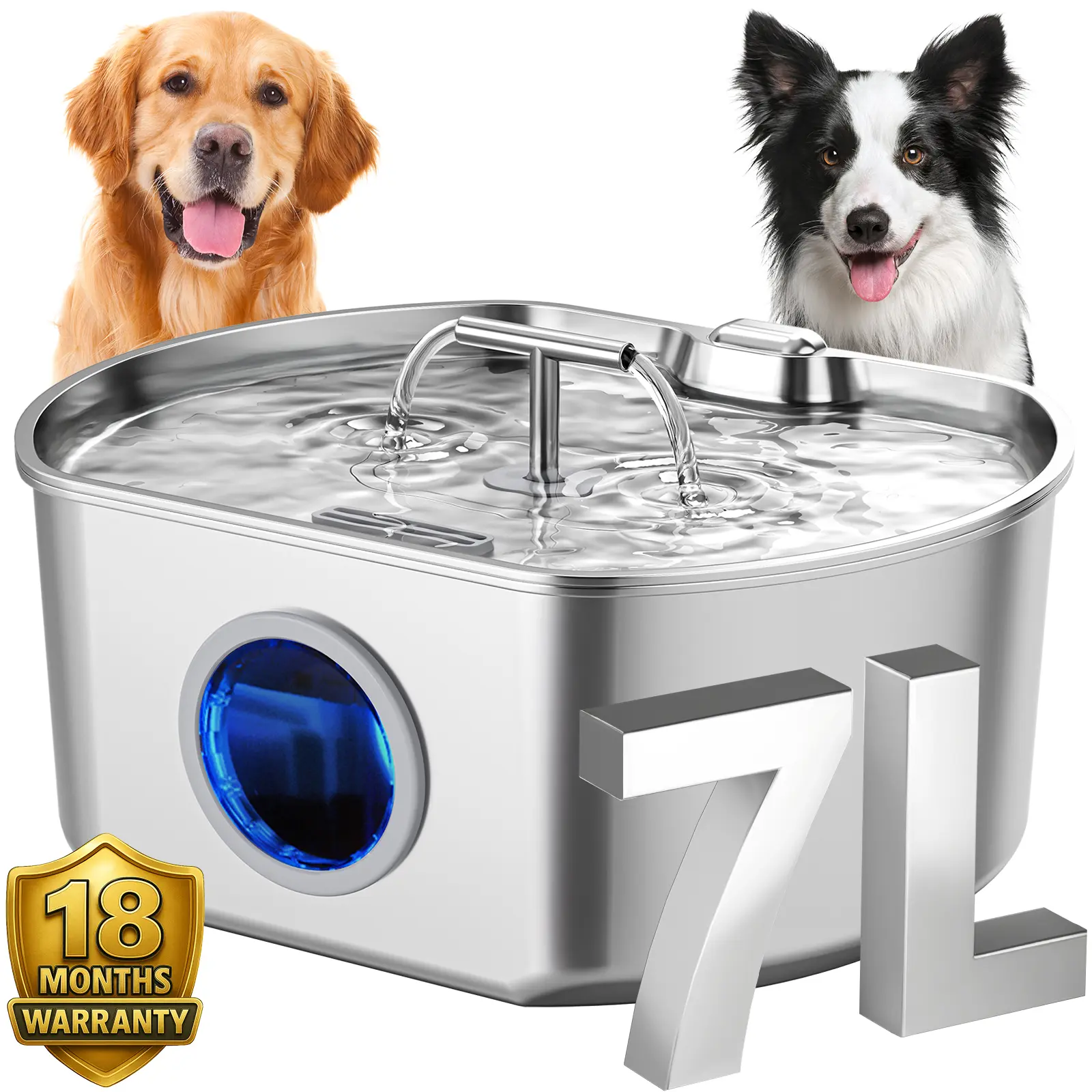 NEAREAL 7L Stainless Steel Pet Water Fountain for Dogs & Cats, Dual-Flow, Ultra-Quiet, Auto Circulating, Long-Lasting Hydration, 7L Large Capacity, 18 Months Warranty