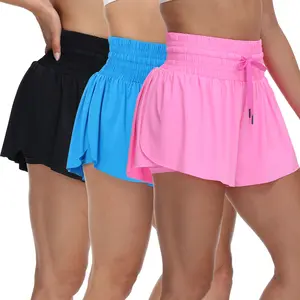 3 Pack Women's Flowy High Waist Athletic Shorts with Pockets, Elastic Drawstring Tummy Control Shorts for Running Gym Workout Summer
