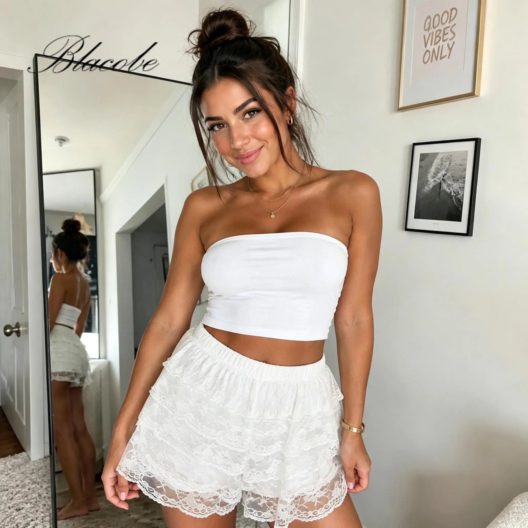 Women's Soft Fabric Lace Bloomers - Multi-Color One Size Mid-Waist Above-Knee Lolita Ruffle Shorts with Elastic Waist, Solid Color Casual Summer Womenswear Bottoms