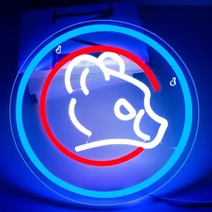 Cubs Neon Sign Baseball Neon Light for Sport Club Wall Decor Baseball LED Sign For Man Cave Garage Decoration For Bar,Dorm Room,Party DecorationGame Room Decoration Baseball Gifts for Fans Men Teens