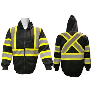 High Visibility Reflective Black Safety Sweater with Hoodie