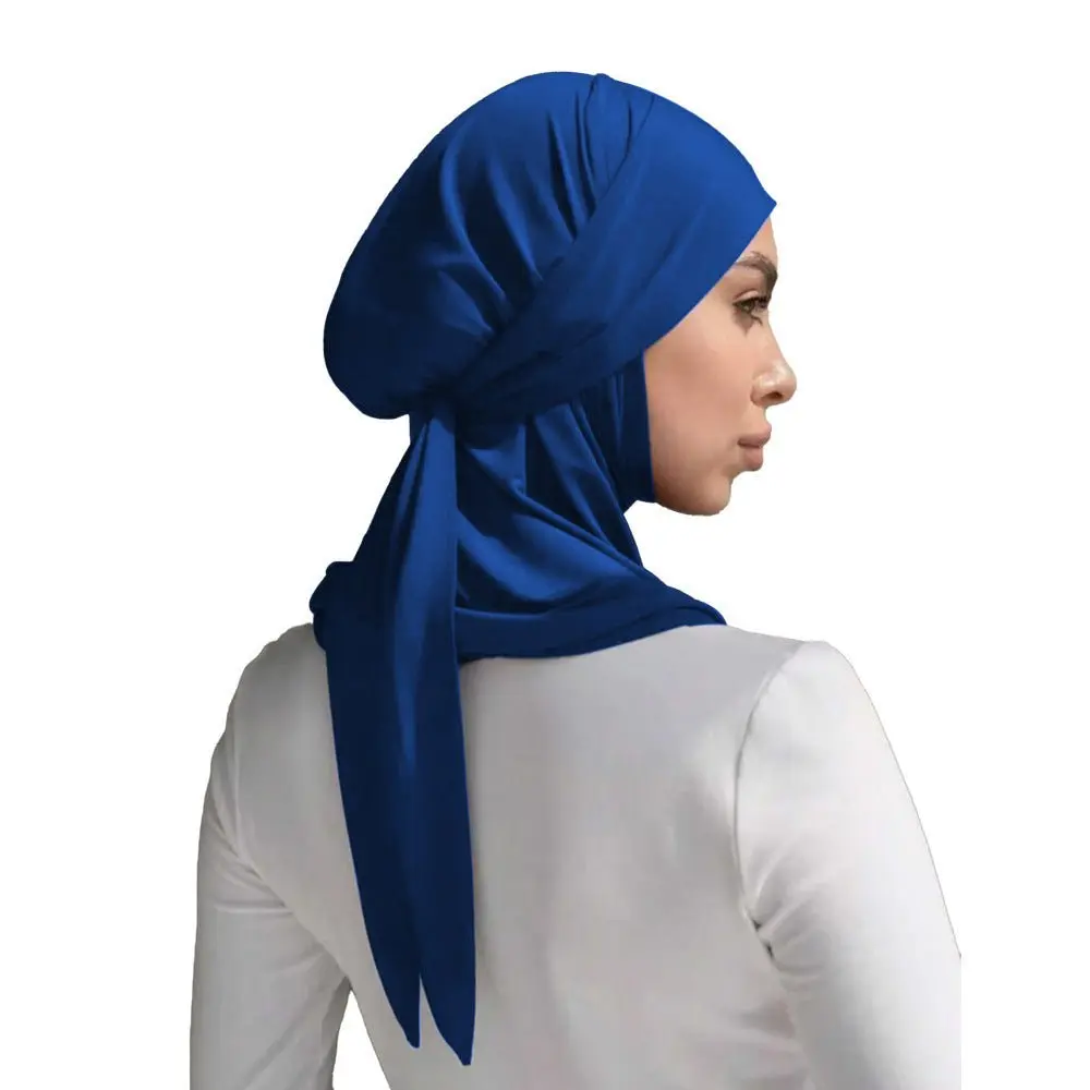 Full Coverage Hijab Undercap for Muslim Women, Solid Stretch Polyester Inner Cap with Adjustable Ties for Secure All-Day Comfort, One Size