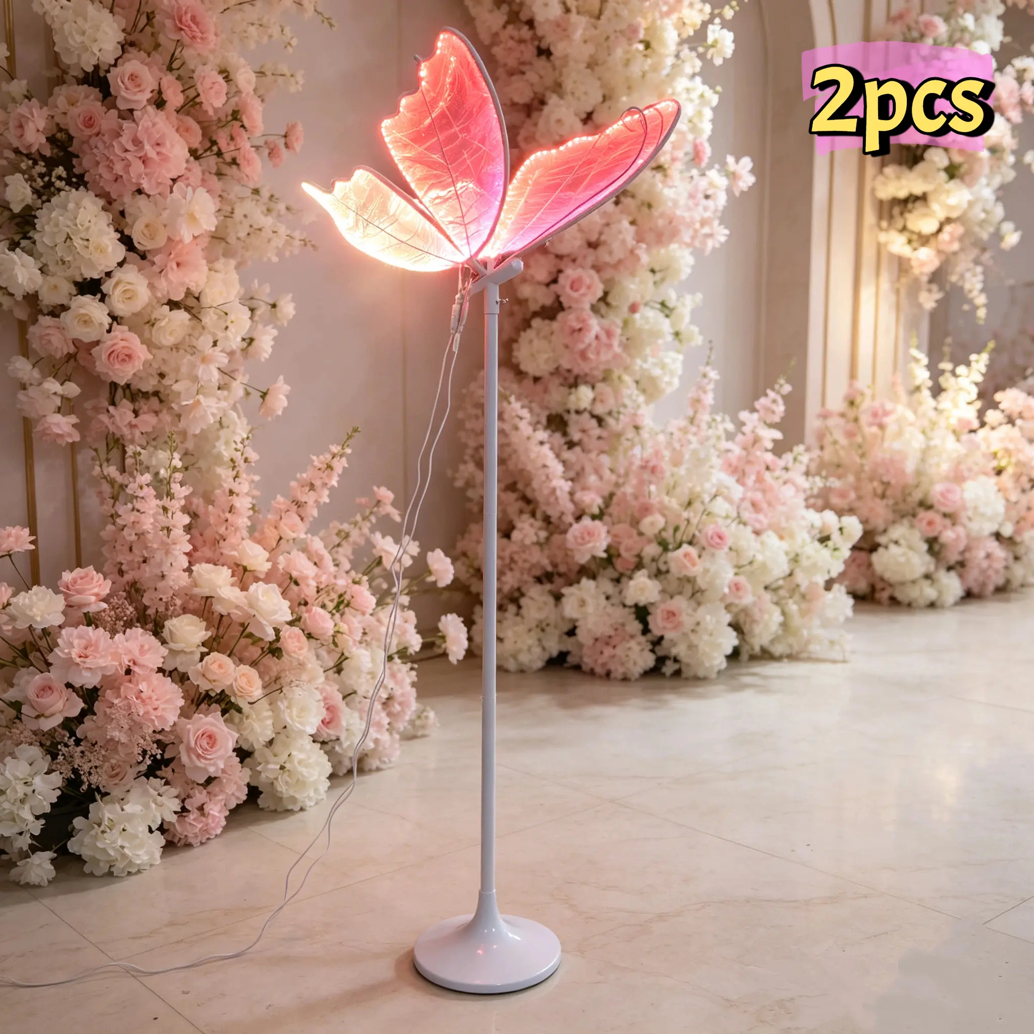 CNCEST 2-Pack Butterfly Floor Lamp with RGB LED & Remote, 55-70.9 Inch Adjustable Height – Freestanding Event Light for Weddings, Parties & Stage Decor
