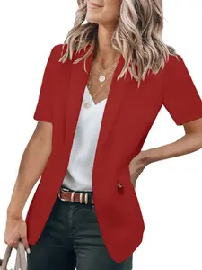 Women's Fashion Loose Fit Short Sleeve Blazer Jacket, Pure Color Solid Western Style Lapel Coat, Casual Elegant Outerwear for Women