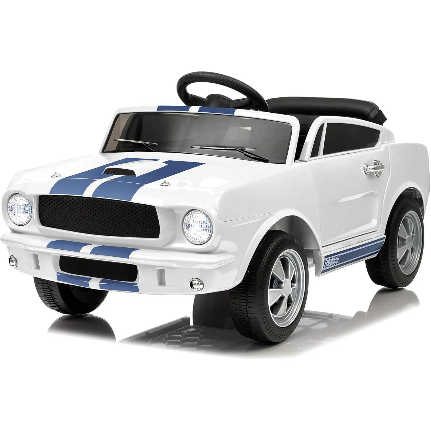 12V Licensed Shelby GT350 Ride On Car, Ford Kids Electric Vehicle with Remote Control, Safety Belt,2 Speeds,LED & Music
