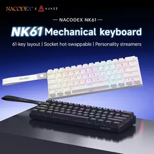 AJAZZ NK61 wired gaming mechanical keyboard new red switch lightweight body office keyboard 61-key small configuration portable Hot Swap Keyboard 22-key punch-free ABS flat keycap wear-resistant and durable plug and play suitable for games and office