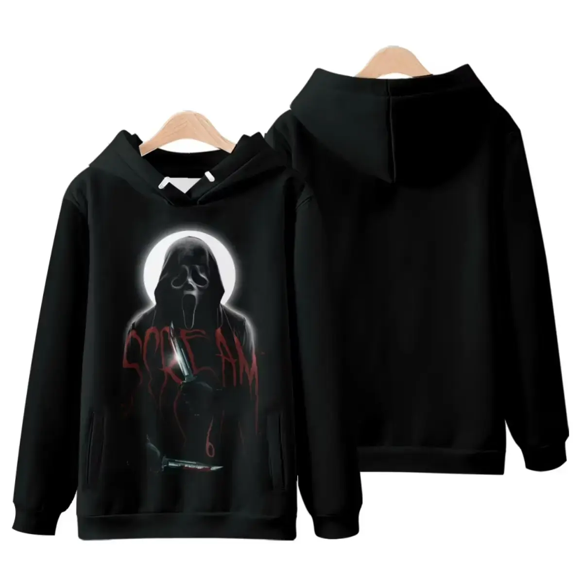 Men's Classic Graphic Hoodie - Scream 6 Ghostface Horror Movie Vintage Design, Ghostface Energy, Black Text Graphic, Soft Ribbed Cotton Sweatshirt, Ideal Gift for Halloween, Christmas, Casual, Sweatshirts, Fit, Layer, Jeans, Sport, Stylish, Fleece Lined,,