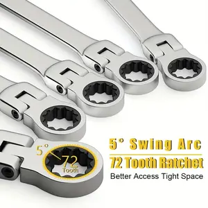 8mm flexible-head ratchet wrench set, Multifunctional Ratchet Wrench, metric size, chrome-vanadium steel construction, 72-tooth ratchet mechanism for easy rotation, with open-end and closed-end design, Ratcheting Wrench Set