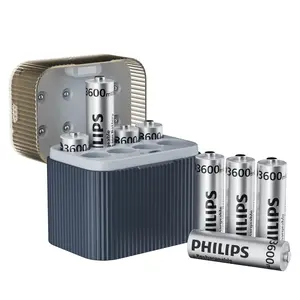 PHILIPS 8 Pack Rechargeable AA Lithium Batteries with Fast Charger Box, 1.5V 3600mWh High Capacity Double A Battery, Constant Output Li-ion, Cycle Times up to 1200x Charging Portable